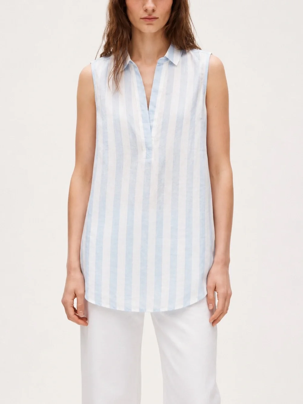 J Crew Linen Blend Striped Sleeveless Tunic Top - Picture 1 of 5
